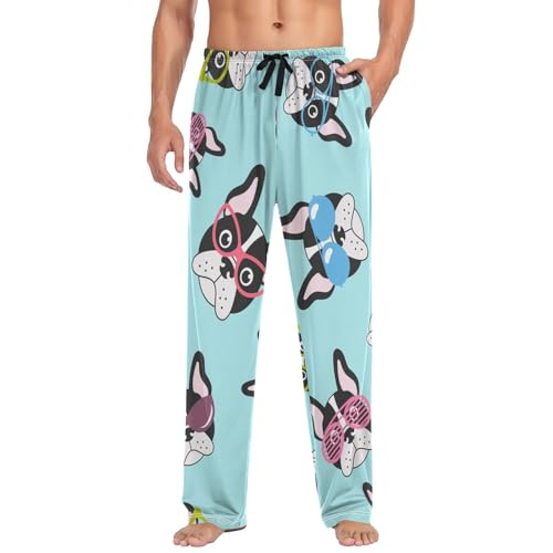 Linomo Herren Pyjamahose, niedlich, französische Bulldogge, bunt, Loungewear, 100% Baumwolle, Pyjamahose, Nachtwäsche, PJs Hose für Männer und Jungen, mehrfarbig, M von Linomo