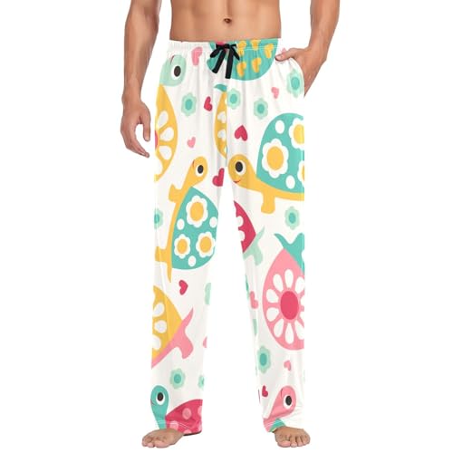 Linomo Herren Pyjamahose Cartoon Schildkröte Bunte Pyjamas Loungewear 100% Baumwolle Pyjama Hose Nachtwäsche PJs Hosen für Männer Jungen, mehrfarbig, L von Linomo