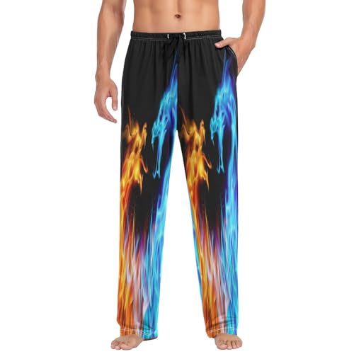 Linomo Herren Pyjamahose Feuer Drachen Galaxis Tier Schlafhose Loungehose Lang Baumwolle Pyjamaunterteil Pyjamahose Freizeithose Loungehose für Männer von Linomo