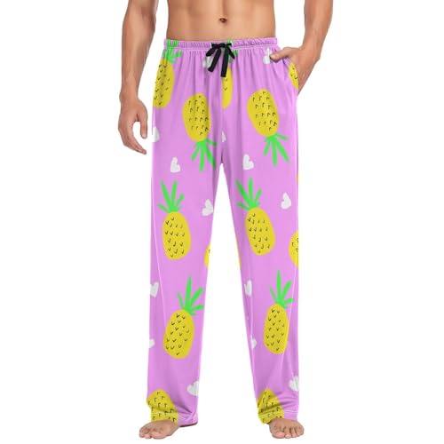 Linomo Herren Pyjamahose Süß Ananas Muster Schlafhose Loungehose Lang Baumwolle Pyjamaunterteil Pyjamahose Freizeithose Loungehose für Männer von Linomo