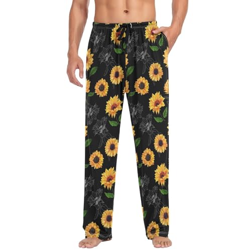 Linomo Herren-Schlafanzughose, Blumenmuster, Sonnenblumen-Muster, Pyjamahose, Loungewear, 100 % Baumwolle, Pyjamahose, Nachtwäsche, PJs, Hose für Herren und Jungen, mehrfarbig, S von Linomo