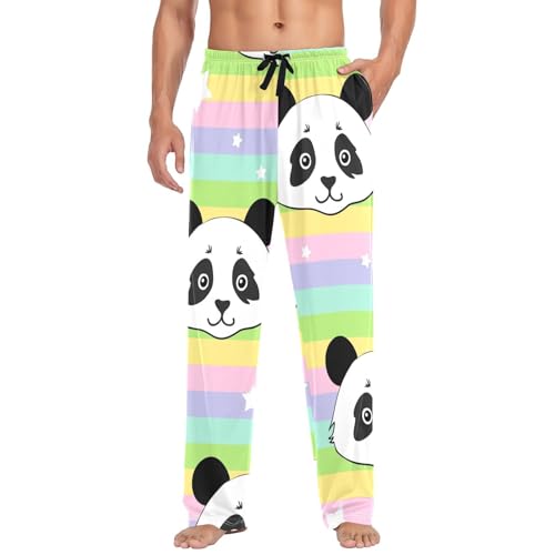 Linomo Herren-Schlafanzughose, Regenbogen-Panda, Loungewear, 100 % Baumwolle, Pyjamahose, Nachtwäsche, Pyjamahose für Männer und Jungen, mehrfarbig, L von Linomo