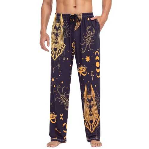 Linomo Herren Schlafanzughose Ägyptische Anubis Skorpion Mond Konstellation Alchemie Astrologie Pyjama Loungewear 100% Baumwolle Pyjama Hose Nachtwäsche PJs Hose für Männer Jungen, mehrfarbig, S von Linomo