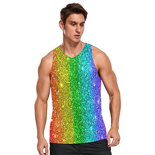 Linomo Herren Tank Top Bunt Regenbogen Druck Sommer Ärmellose Sportshirt Gym Fitness Sport Weste Muskelshirts T-Shirts von Linomo