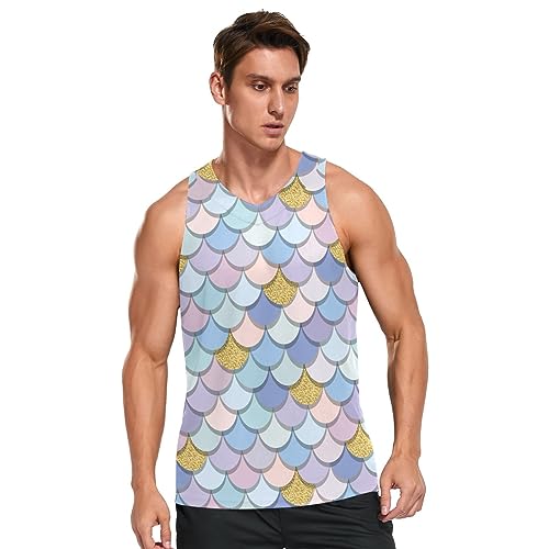 Linomo Herren Tank Top Fisch Meerjungfrau Schuppen Sommer Ärmellose Sportshirt Gym Fitness Sport Weste Muskelshirts T-Shirts von Linomo