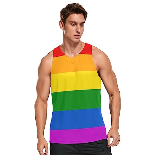 Linomo Herren Tank Top LGBT Fröhlich Stolz Regenbogen Frieden Liebe Sommer Ärmellose Sportshirt Gym Fitness Sport Weste Muskelshirts T-Shirts von Linomo