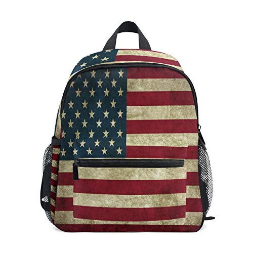 Linomo Jahrgang USA Amerikanisch Flagge Rucksack Daypacks Schultertasche Büchertasche Laptop Reisen Vorschule Kleinkind Rucksäcke Kindergarten Schulrucksack für Kinder Mädchen Jungen von Linomo