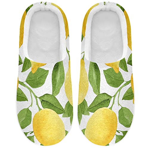 Linomo Jahrgang Zitrone Blätter Hausschuhe für Unisex Damen Männer Hausschuhe Wärme Drinnen Hausschuhe Schlafzimmer Schuh von Linomo