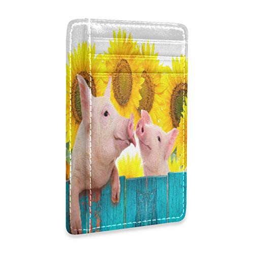 Linomo Kartenhüllen aus dünnem Leder Geldscheinklammer Lustig Schwein Sonnenblume Geldbörsen RFID-Blockierung für Männer und Frauen von Linomo