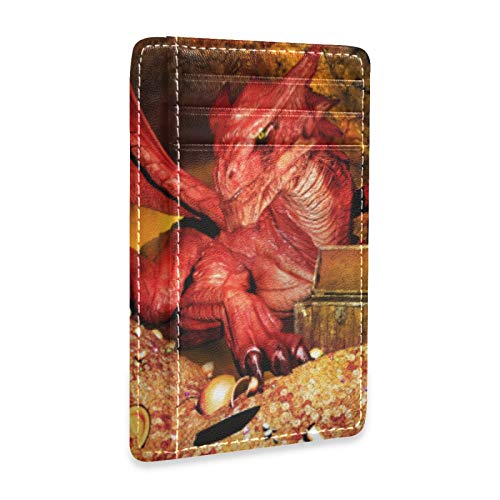 Linomo Kartenhüllen aus dünnem Leder Geldscheinklammer Rot Drachen Schatz Geldbörsen RFID-Blockierung für Männer und Frauen von Linomo