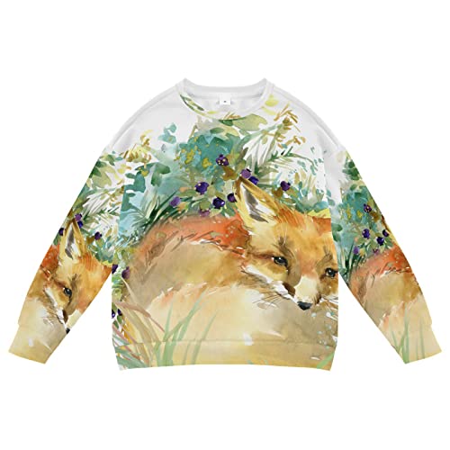 Linomo Kids Sweatshirt Aquarell Tier Fuchs Langarmshirts Kinder Langarm Tops Rundhals T-Shirt Pullover für Jungen Mädchen von Linomo