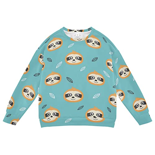 Linomo Kids Sweatshirt Karikatur Faultier Blätter Langarmshirts Kinder Langarm Tops Rundhals T-Shirt Pullover für Jungen Mädchen von Linomo