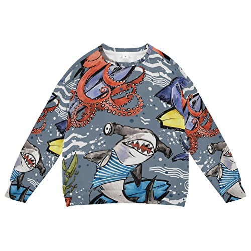 Linomo Kids Sweatshirt Karikatur Hai Wal Tintenfisch Langarmshirts Kinder Langarm Tops Rundhals T-Shirt Pullover für Jungen Mädchen von Linomo