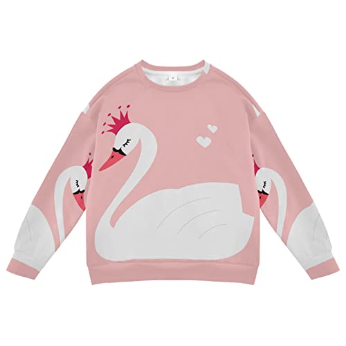 Linomo Kids Sweatshirt Süß Weiß Schwan Langarmshirts Kinder Langarm Tops Rundhals T-Shirt Pullover für Jungen Mädchen von Linomo