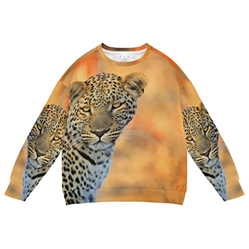 Linomo Kids Sweatshirt Tier Leopard Gesicht Langarmshirts Kinder Langarm Tops Rundhals T-Shirt Pullover für Jungen Mädchen von Linomo
