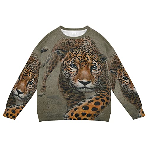 Linomo Kids Sweatshirt Tier Leopard Langarmshirts Kinder Langarm Tops Rundhals T-Shirt Pullover für Jungen Mädchen von Linomo