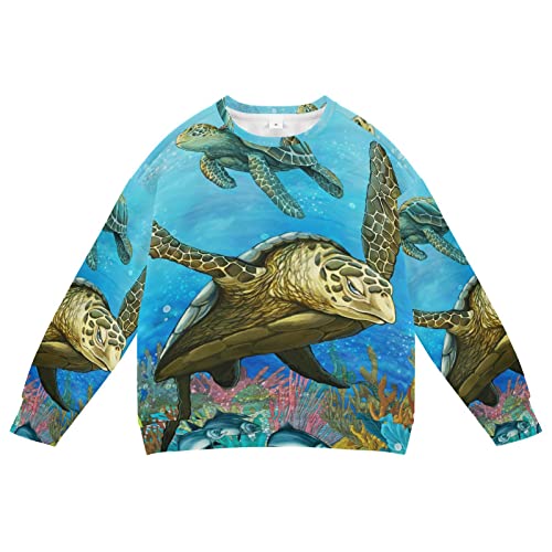 Linomo Kids Sweatshirt Tropisch Unterwasser Schildkröte Langarmshirts Kinder Langarm Tops Rundhals T-Shirt Pullover für Jungen Mädchen von Linomo