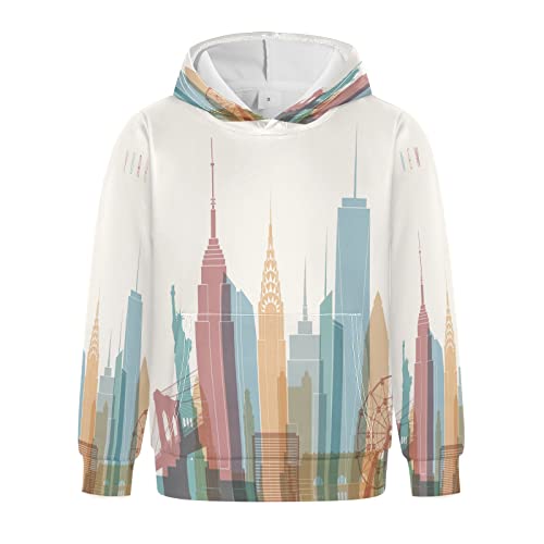Linomo Kinder Kapuzenpullover Amerikanisch New York Stadt Hoodie Sweatshirt Pullover Hooded Hoody mit Kängurutasche für 4-10 Jahre Jungen Mädchen von Linomo