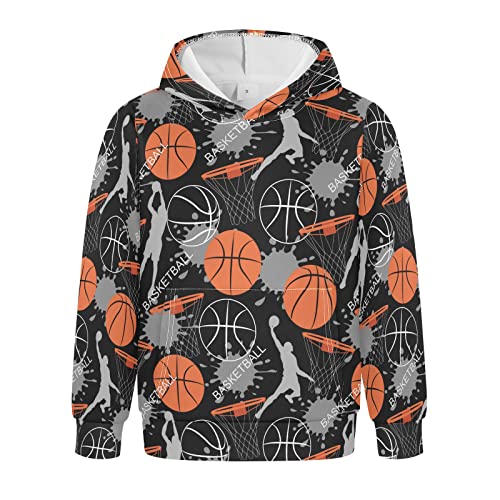 Linomo Kinder Kapuzenpullover Basketball Ball Hoodie Sweatshirt Pullover Hooded Hoody mit Kängurutasche für 4-10 Jahre Jungen Mädchen von Linomo