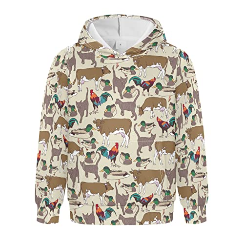 Linomo Kinder Kapuzenpullover Bauernhof Tier Kuh Hahn Katze Hoodie Sweatshirt Pullover Hooded Hoody mit Kängurutasche für 4-10 Jahre Jungen Mädchen von Linomo