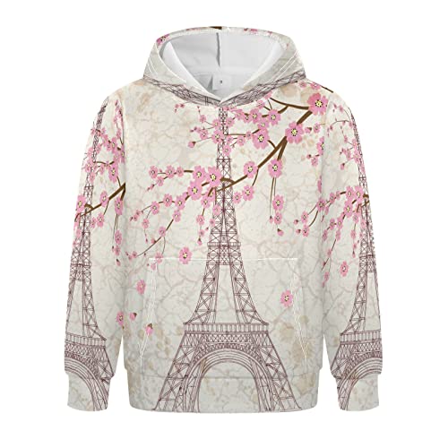 Linomo Kinder Kapuzenpullover Blumen Eiffelturm Pairs Hoodie Sweatshirt Pullover Hooded Hoody mit Kängurutasche für 4-10 Jahre Jungen Mädchen von Linomo