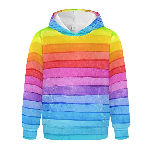 Linomo Kinder Kapuzenpullover Bunt Regenbogen Hoodie Sweatshirt Pullover Hooded Hoody mit Kängurutasche für 4-10 Jahre Jungen Mädchen von Linomo