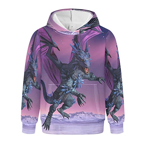 Linomo Kinder Kapuzenpullover Fantasie Drachen Hoodie Sweatshirt Pullover Hooded Hoody mit Kängurutasche für 4-10 Jahre Jungen Mädchen von Linomo