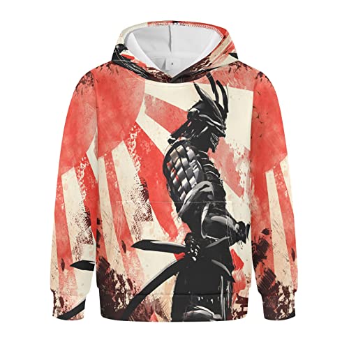 Linomo Kinder Kapuzenpullover Japanischer Samurai Hoodie Sweatshirt Pullover Hooded Hoody mit Kängurutasche für 4-10 Jahre Jungen Mädchen von Linomo