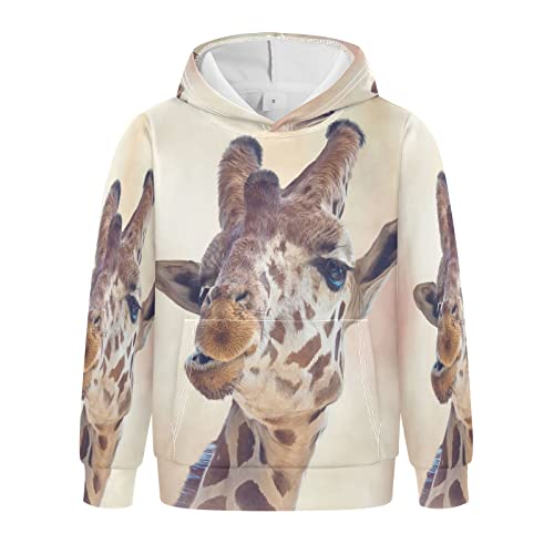 Linomo Kinder Kapuzenpullover Lustig Giraffe Gesicht Hoodie Sweatshirt Pullover Hooded Hoody mit Kängurutasche für 4-10 Jahre Jungen Mädchen von Linomo