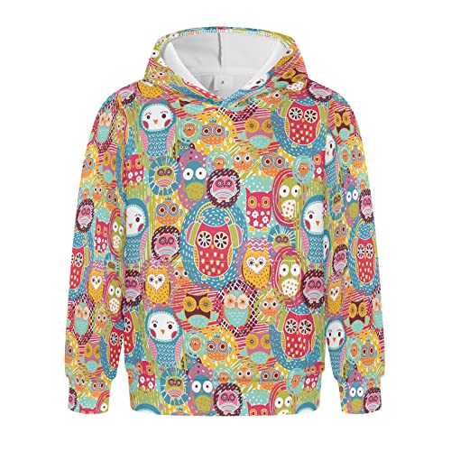 Linomo Kinder Kapuzenpullover Süß Eule Ethnisch Hoodie Sweatshirt Pullover Hooded Hoody mit Kängurutasche für 4-10 Jahre Jungen Mädchen von Linomo