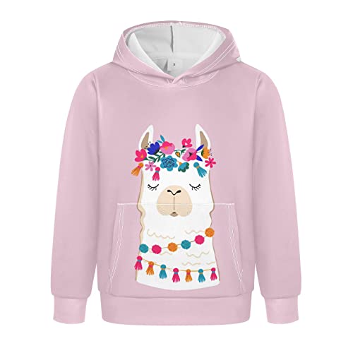 Linomo Kinder Kapuzenpullover Süß Tier Lama Hoodie Sweatshirt Pullover Hooded Hoody mit Kängurutasche für 4-10 Jahre Jungen Mädchen von Linomo