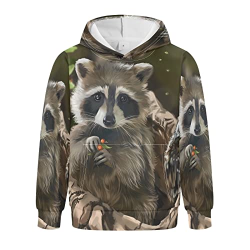 Linomo Kinder Kapuzenpullover Süß Tier Waschbär Hoodie Sweatshirt Pullover Hooded Hoody mit Kängurutasche für 4-10 Jahre Jungen Mädchen von Linomo