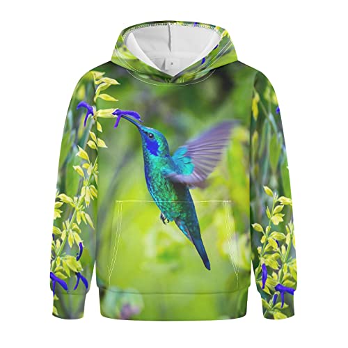 Linomo Kinder Kapuzenpullover Tropisch Kolibri Hoodie Sweatshirt Pullover Hooded Hoody mit Kängurutasche für 4-10 Jahre Jungen Mädchen von Linomo