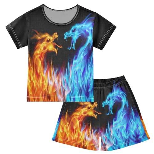 Linomo Kinder Kurze Pyjama-Set Feuer Drachen Galaxis Tier Mädchen Schlafanzug Set Sommer Baumwolle Jungen Nachtwäsche-Set von Linomo