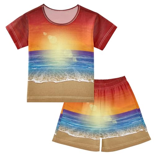 Linomo Kinder Kurze Pyjama-Set Hawaii Sommer Strand Mädchen Schlafanzug Set Sommer Baumwolle Jungen Nachtwäsche-Set von Linomo