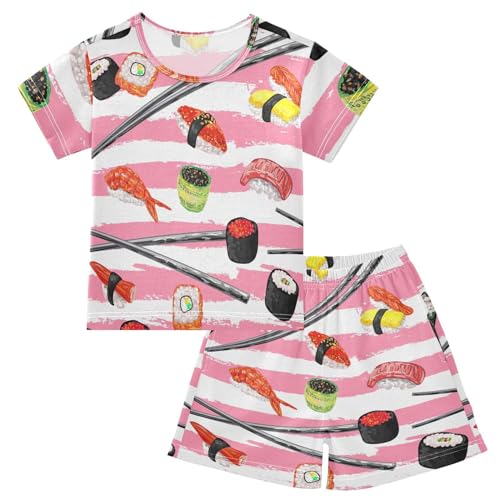Linomo Kinder Kurze Pyjama-Set Japanisch Sushi Mädchen Schlafanzug Set Sommer Baumwolle Jungen Nachtwäsche-Set von Linomo