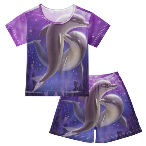 Linomo Kinder Kurze Pyjama-Set Ozean Meer Tier Delphin Mädchen Schlafanzug Set Sommer Baumwolle Jungen Nachtwäsche-Set von Linomo