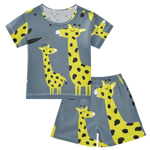 Linomo Kinder Kurze Pyjama-Set Süß Giraffe Muster Mädchen Schlafanzug Set Sommer Baumwolle Jungen Nachtwäsche-Set von Linomo