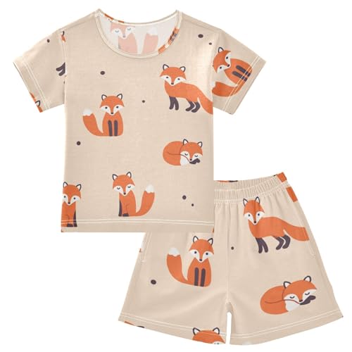 Linomo Kinder Kurze Pyjama-Set Süß Tier Fuchs Muster Mädchen Schlafanzug Set Sommer Baumwolle Jungen Nachtwäsche-Set von Linomo