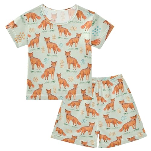 Linomo Kinder Kurze Pyjama-Set Süß Tier Fuchs Muster Mädchen Schlafanzug Set Sommer Baumwolle Jungen Nachtwäsche-Set von Linomo