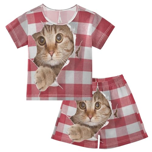 Linomo Kinder Kurze Pyjama-Set Süß Tier Katze Mädchen Schlafanzug Set Sommer Baumwolle Jungen Nachtwäsche-Set von Linomo