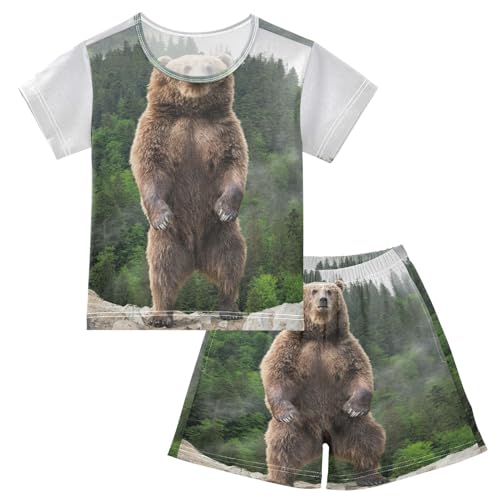 Linomo Kinder Kurze Pyjama-Set Tier Braun Bär Mädchen Schlafanzug Set Sommer Baumwolle Jungen Nachtwäsche-Set von Linomo