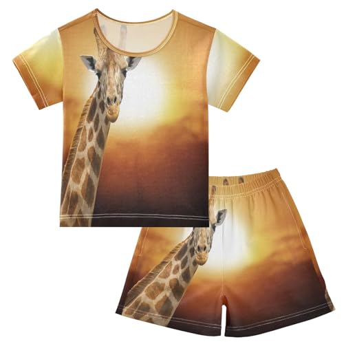 Linomo Kinder Kurze Pyjama-Set Tier Giraffe Mädchen Schlafanzug Set Sommer Baumwolle Jungen Nachtwäsche-Set von Linomo