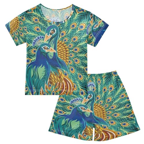 Linomo Kinder Kurze Pyjama-Set Tier Pfau Mädchen Schlafanzug Set Sommer Baumwolle Jungen Nachtwäsche-Set von Linomo