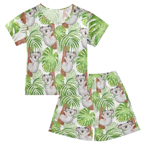 Linomo Kinder Kurze Pyjama-Set Tropisch Palme Blätter Koala Mädchen Schlafanzug Set Sommer Baumwolle Jungen Nachtwäsche-Set von Linomo