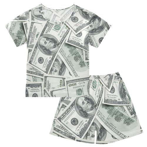 Linomo Kinder Kurze Pyjama-Set USA Dollar Geld Druck Mädchen Schlafanzug Set Sommer Baumwolle Jungen Nachtwäsche-Set von Linomo