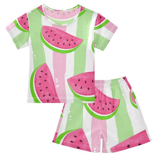 Linomo Kinder Kurze Pyjama-Set Wassermelone Streifen Mädchen Schlafanzug Set Sommer Baumwolle Jungen Nachtwäsche-Set von Linomo
