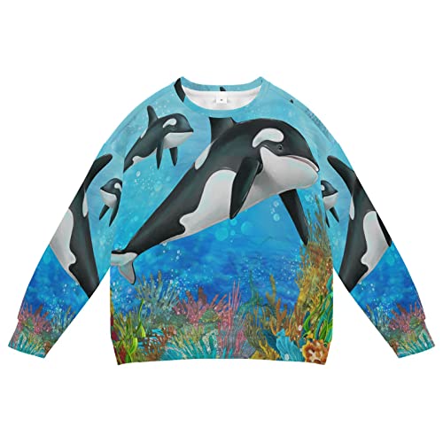 Linomo Kinder-Sweatshirt, niedliches Meerestier, Delfin, langärmelig, Oberteil, Rundhalsausschnitt, Pullover, T-Shirt, Pullover für Jungen und Mädchen, mehrfarbig, 10 Jahre von Linomo