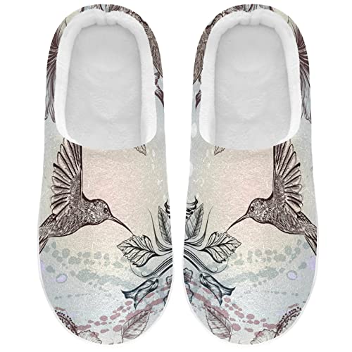 Linomo Kolibri Blume Hausschuhe für Unisex Damen Männer Hausschuhe Wärme Drinnen Hausschuhe Schlafzimmer Schuh von Linomo