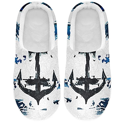 Linomo Maritime Anker marineblaue Hausschuhe für Damen, Hausschuhe, Hausschuhe, Socken, Hausschuhe, Schlafzimmer-Schuhe, mehrfarbig, 39/40 EU von Linomo